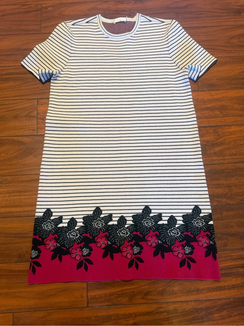 A.L.C. Striped Midi Dress with Black & Pink Floral Border